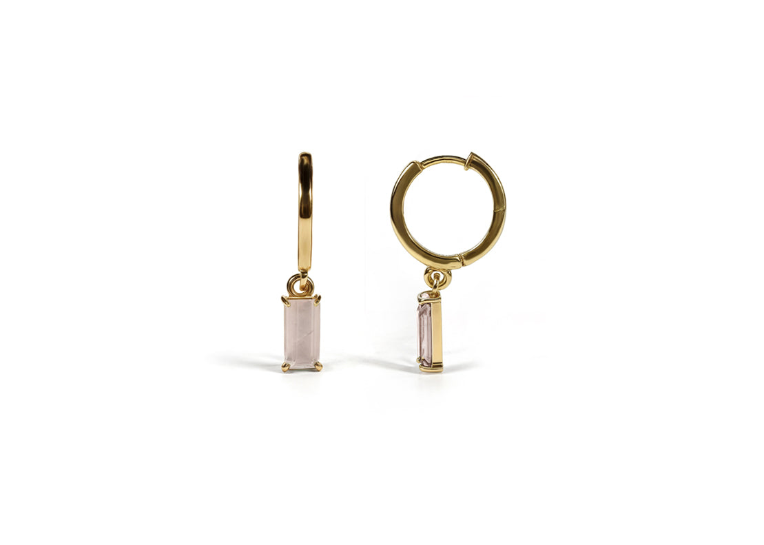 Gold Plated Huggie Earrings - Rose Quartz