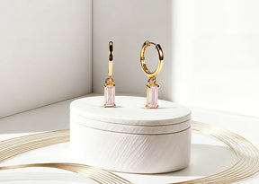 Gold Plated Huggie Earrings - Rose Quartz