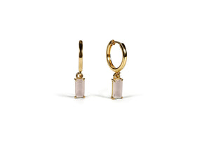 Gold Plated Huggie Earrings - Rose Quartz