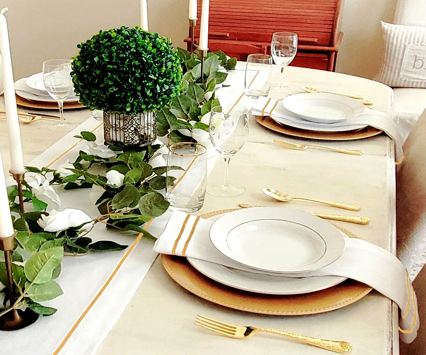 White napkins with tasteful embroidery, bringing a touch of class and elegance to your table.