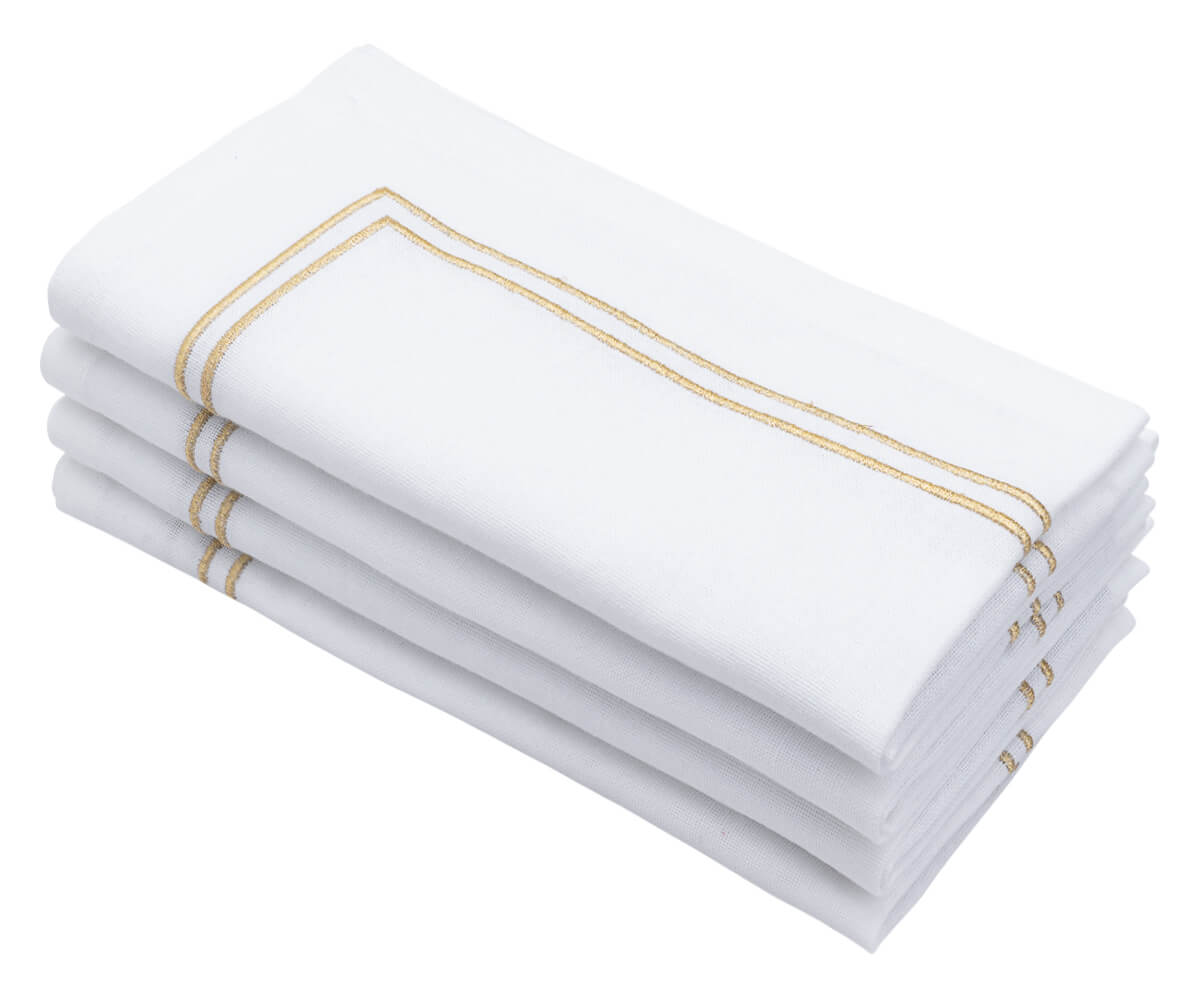 Elegant white napkin with a subtle gold border trim