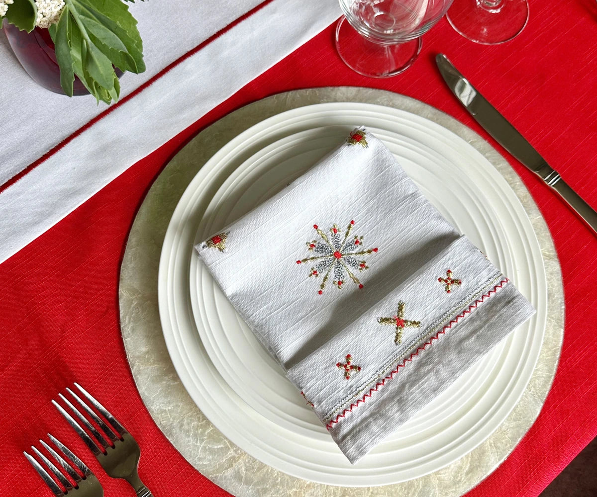 red cloth napkins - embroidery