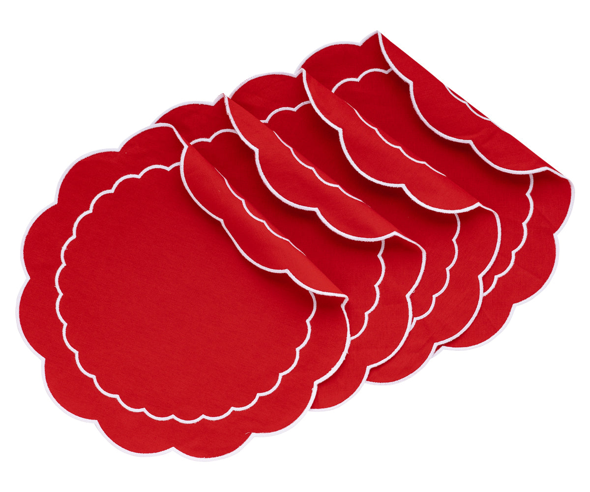 Red Round placemats to protect your table and add style to your dining setting.