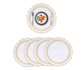 White round placemats on a dining table, ready for a meal with a contemporary flair.