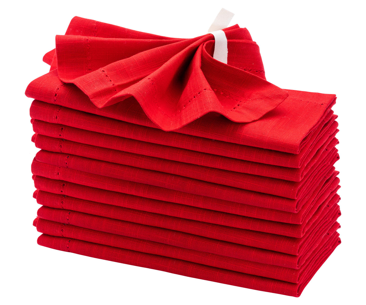 Red hemstitched napkins - All Cotton and Linen