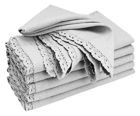 Elegant Gray Cotton Napkins with Lace Detailing for Dining Decor
