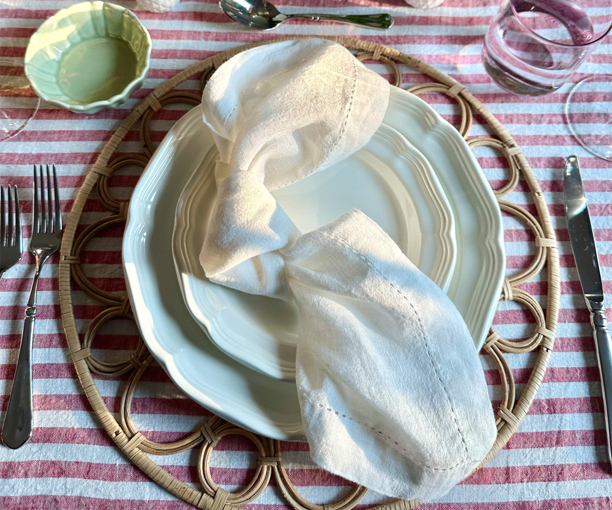 Hemstitched Linen Napkins - Set of 4