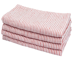 12x12 inch striped napkin displayed with a snack and drink for a casual setting