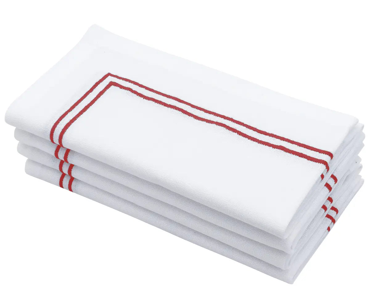 Magenta napkin with double line embroidery.