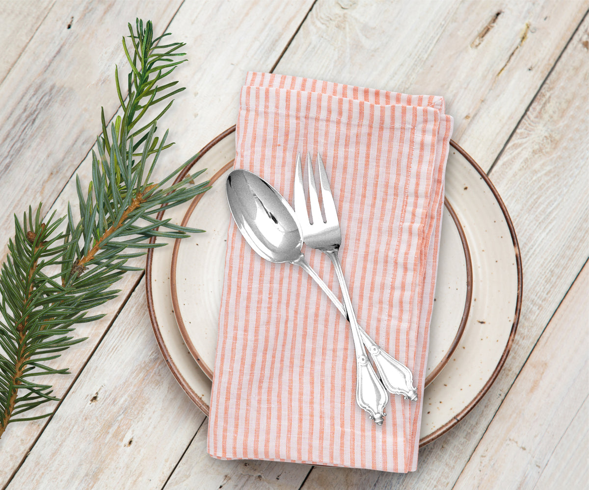 orange ticking stripe linen napkins