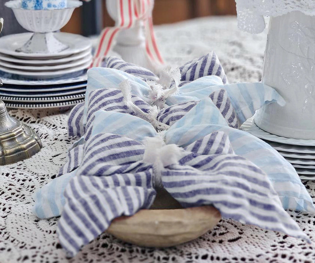 blue striped linen napkins - All Cotton and Linen