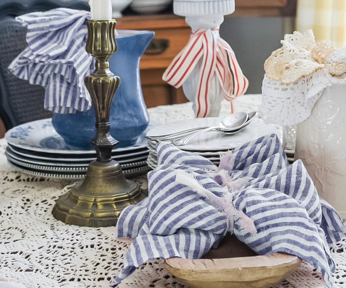 Blue striped linen napkins - All Cotton and Linen