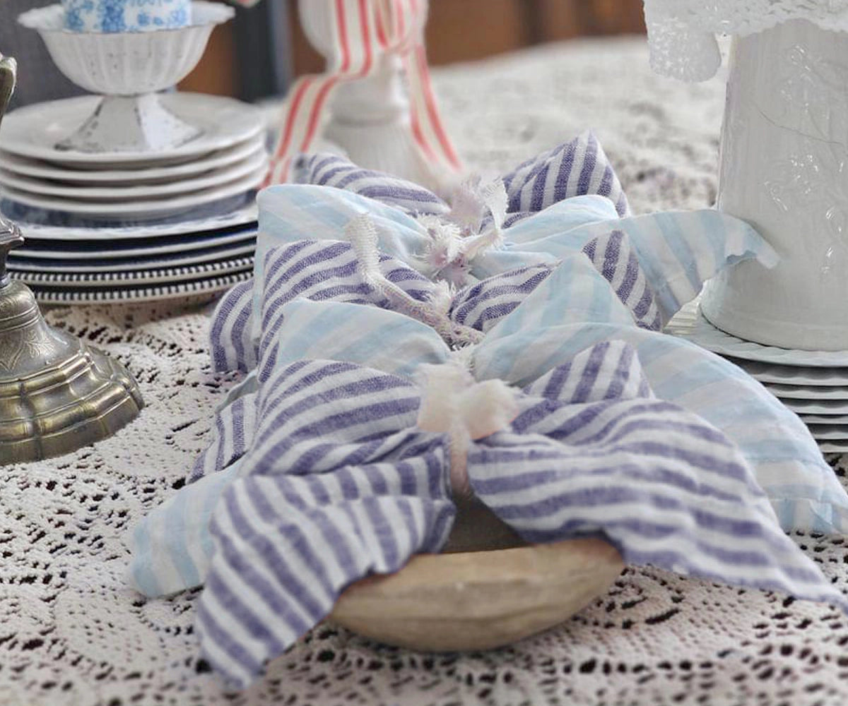 Striped blue linen napkins - All Cotton and Linen