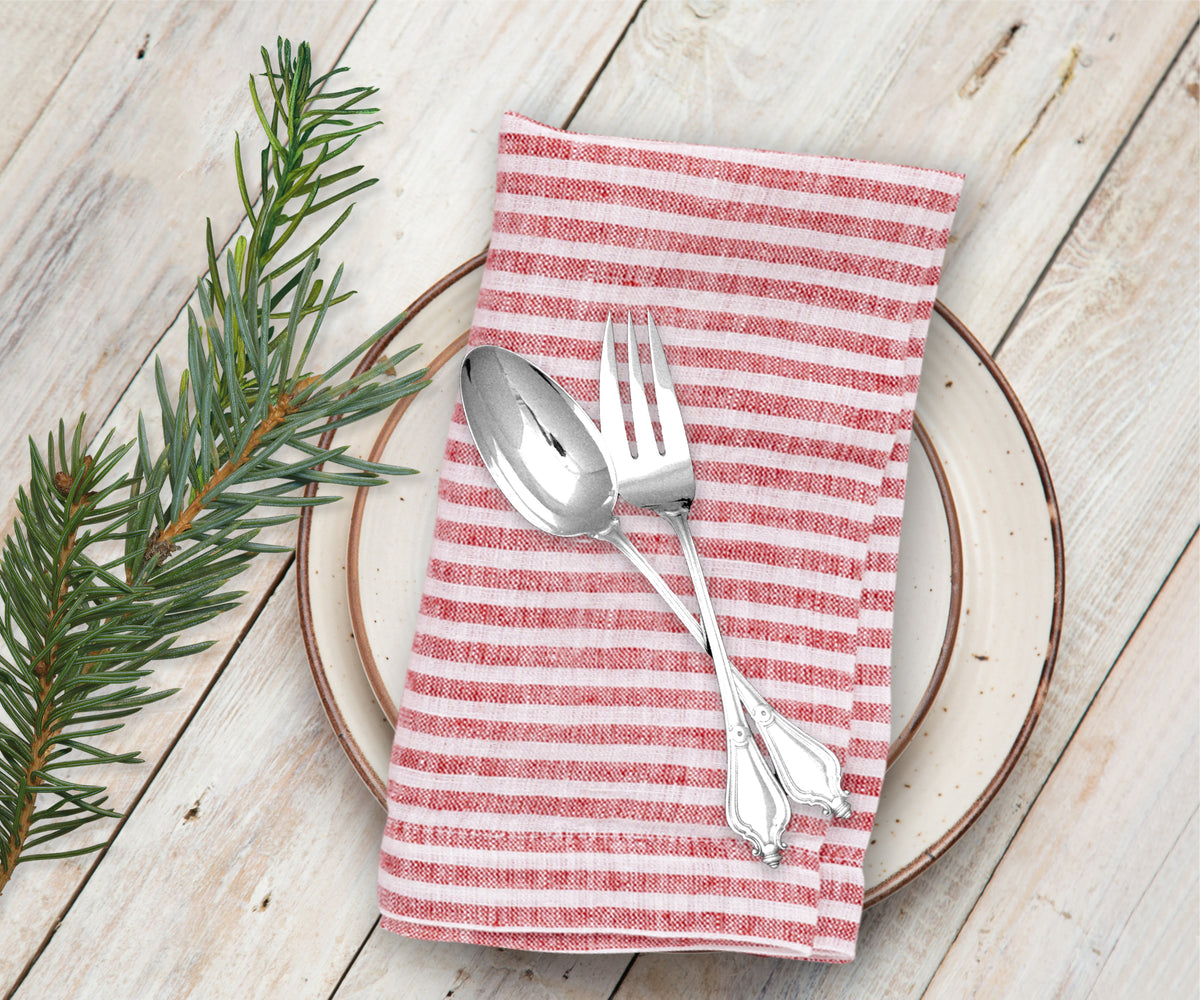 Red Pinstripe Linen Napkins - Set of 4, 8 & More