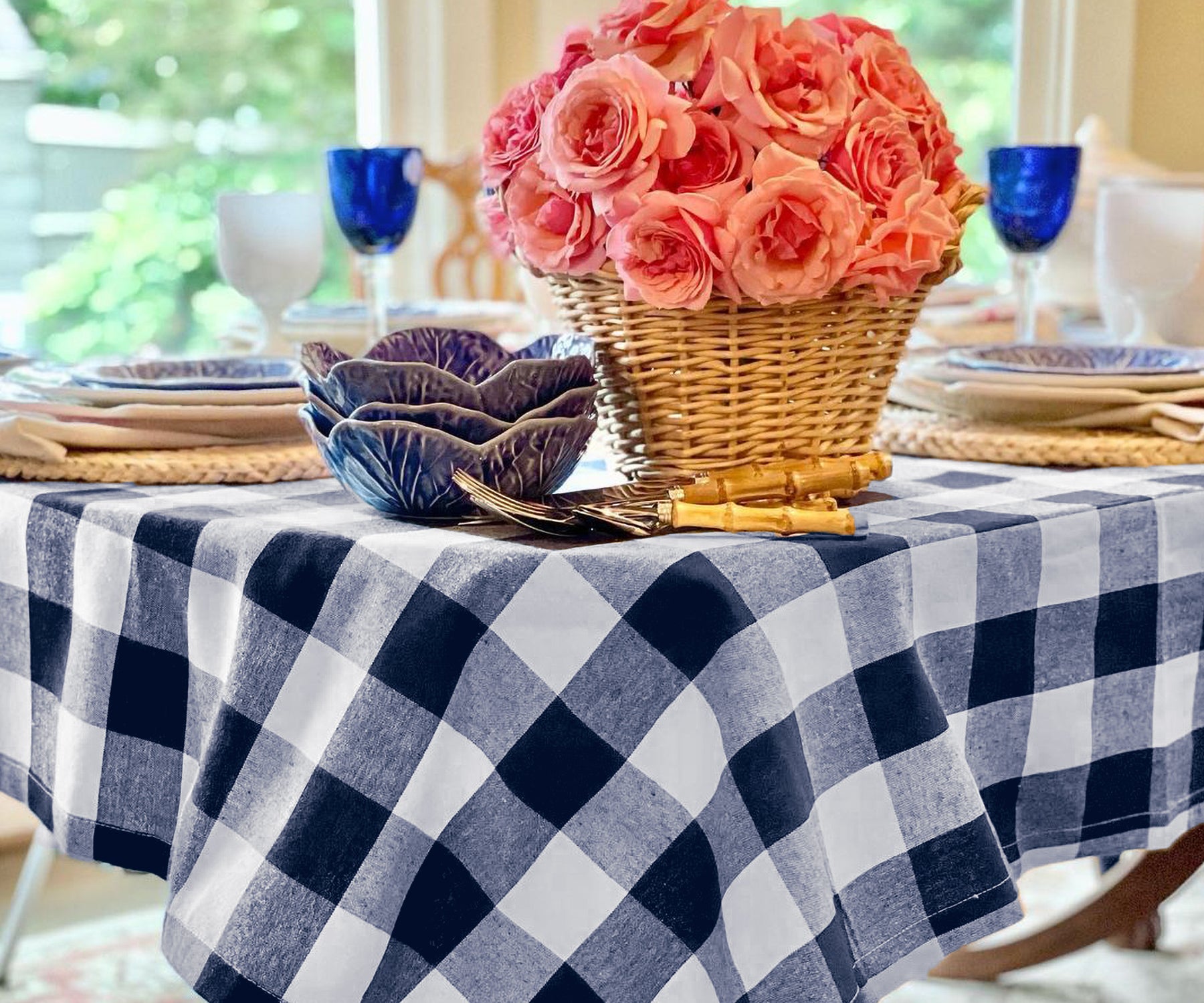 Navy Blue Round Tablecloth - 60 Inch