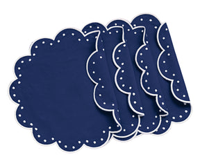 Navy Blue Scallop Dot Embroidered Cotton Placemat - Set of 4 (17")
