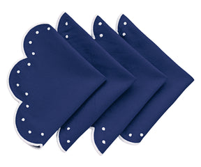 Stylish Navy Blue Cotton Placemats with White Scalloped edges