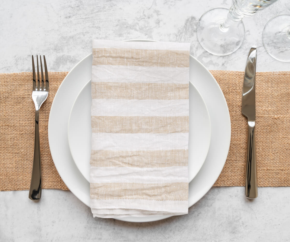 Beige Linen Table Napkins -Italian Stripe Napkins