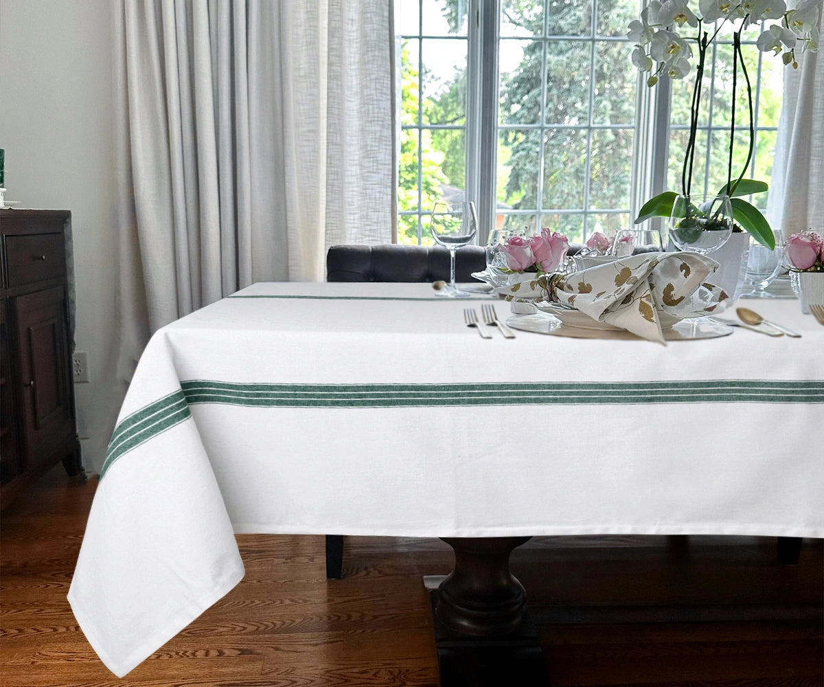 Green and White Striped Tablecloth