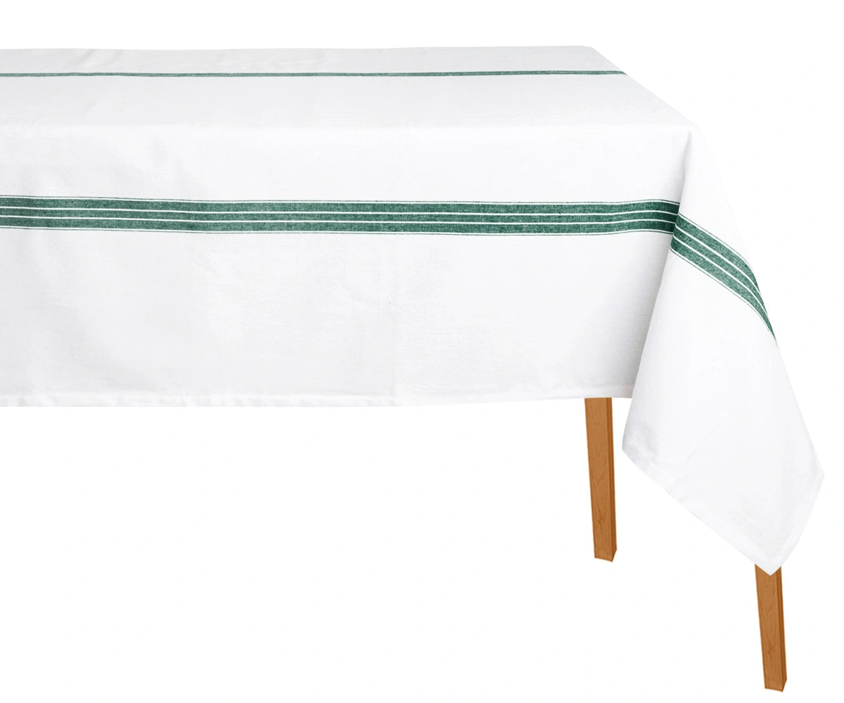 Green and White Striped Tablecloth