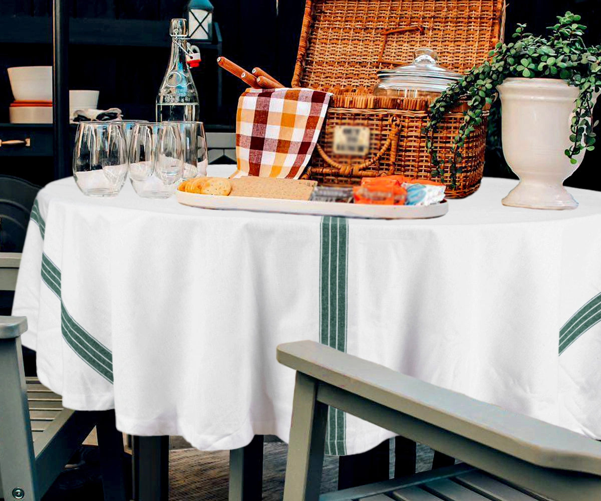 Green Striped Round Tablecloth