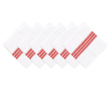 Cotton Napkins Set of 6 - Striped Napkins, Red and white napkins arranged.