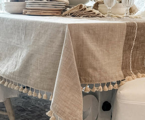 Tassel Striped tablecloth - boho tablecloth