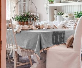 Gray Striped Tablecloth with Tassel