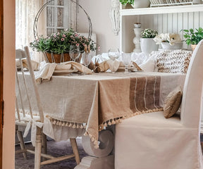 Cotton Striped tablecloth - boho tablecloth