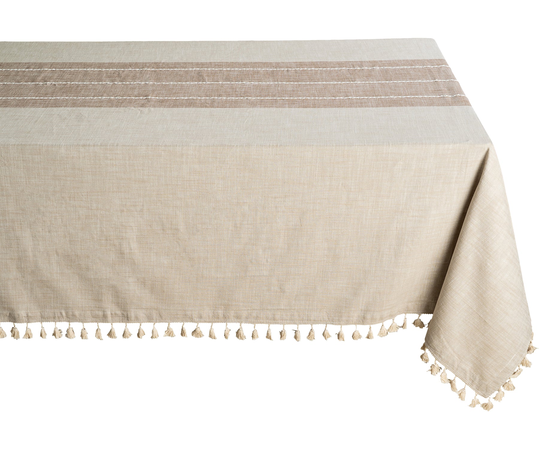 Beige Striped Tablecloth with Tassel