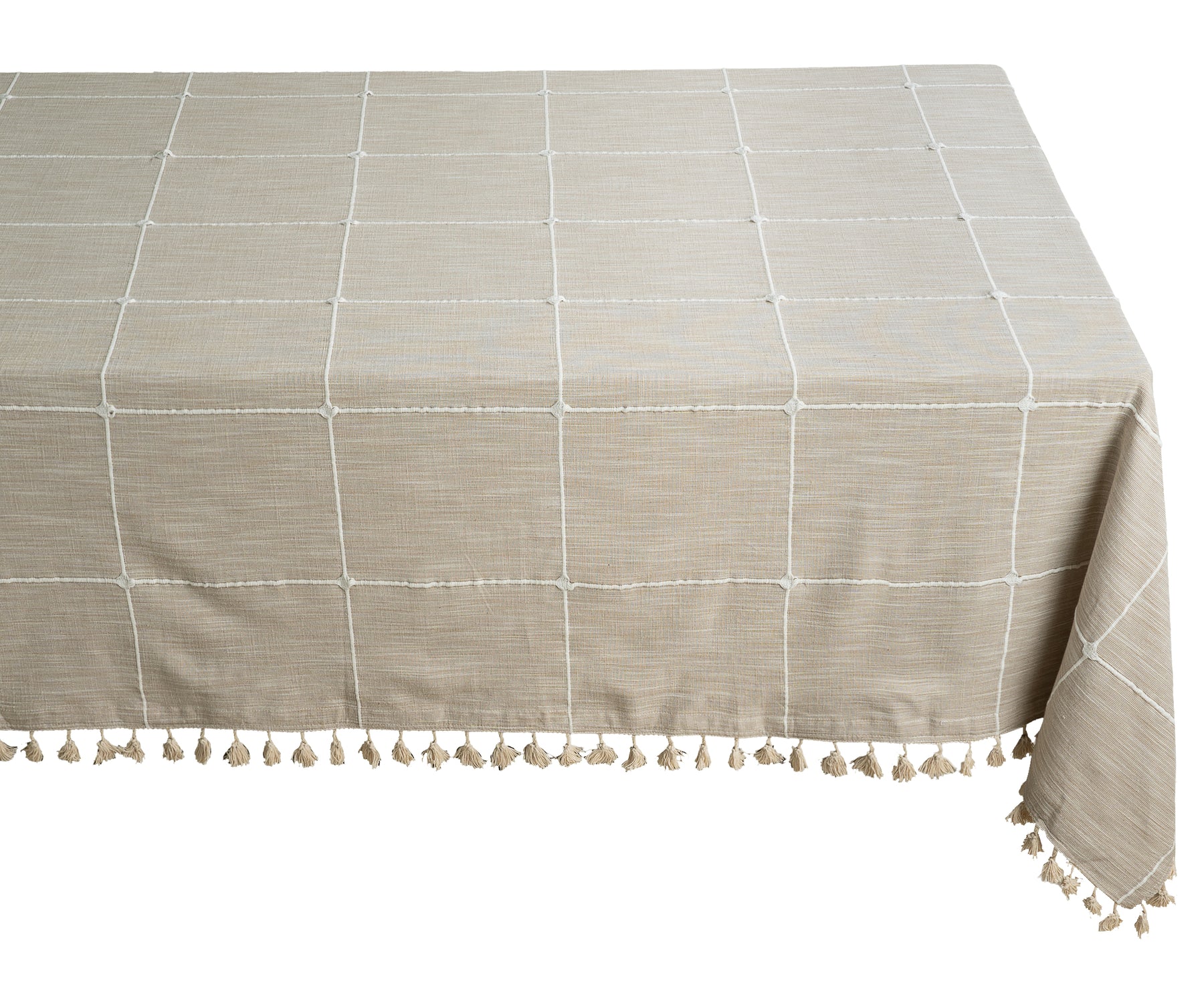 Beige Plaid Tablecloth With Tassel