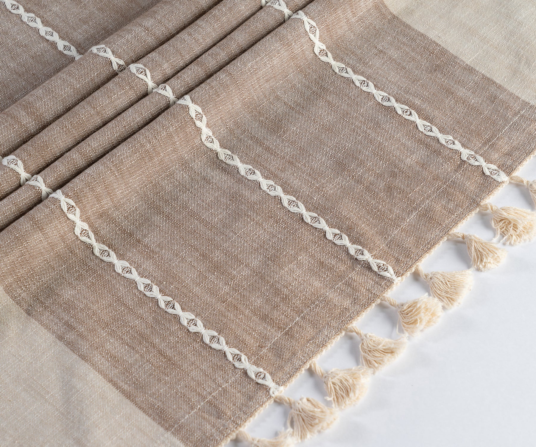 Beige Striped Tablecloth with Tassel