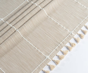 Beige Plaid Tablecloth With Tassel