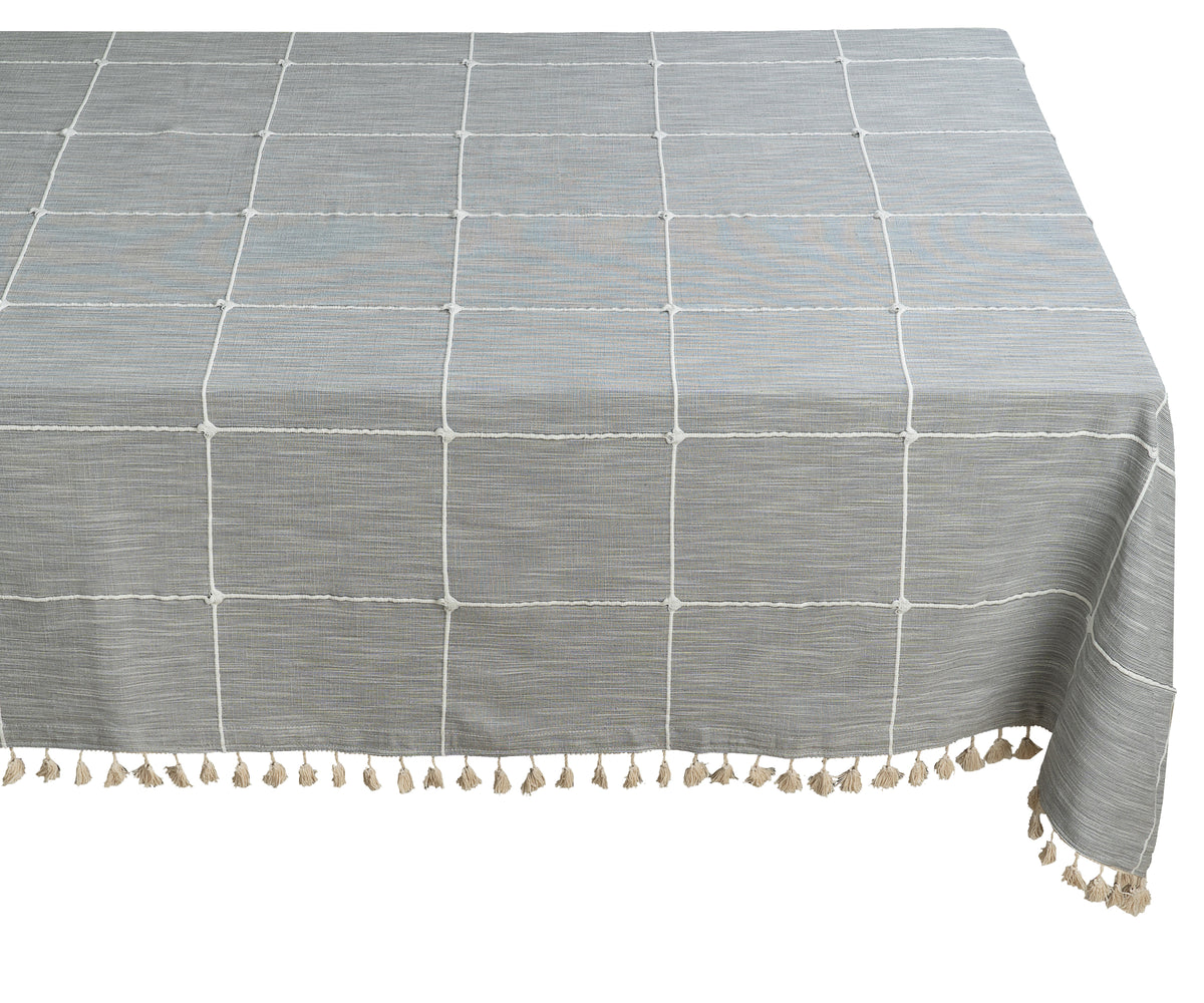 Gray Plaid Tablecloth with Tassel