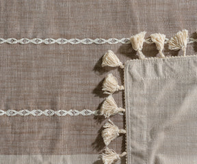 Beige Striped Tablecloth with Tassel