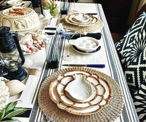 Navy Blue Striped Tablecloth