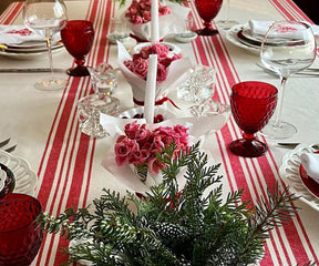 Country stripe red cream tablecloths