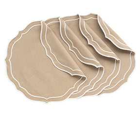 Natural woven round placemat in beige.