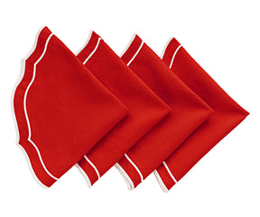 Bright red round placemat with a woven design, perfect for summer dining.