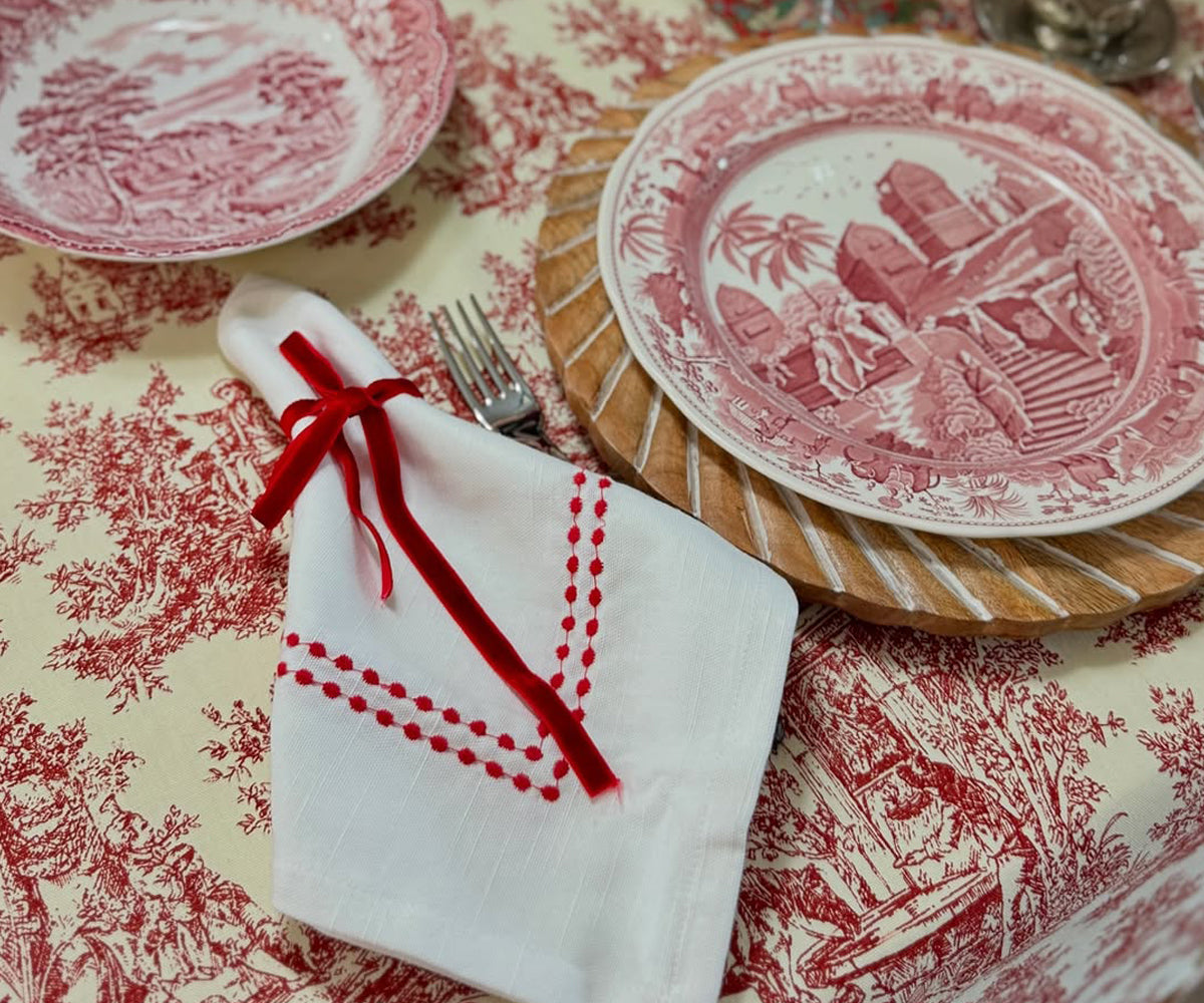 Red Embroidered Pearls Napkins