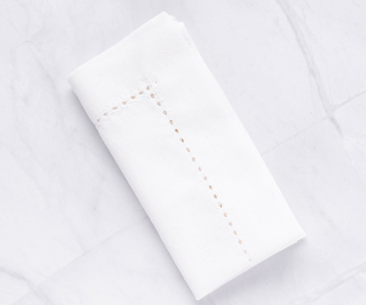 Explore earthy tones with Hemstitch Linen Napkins.