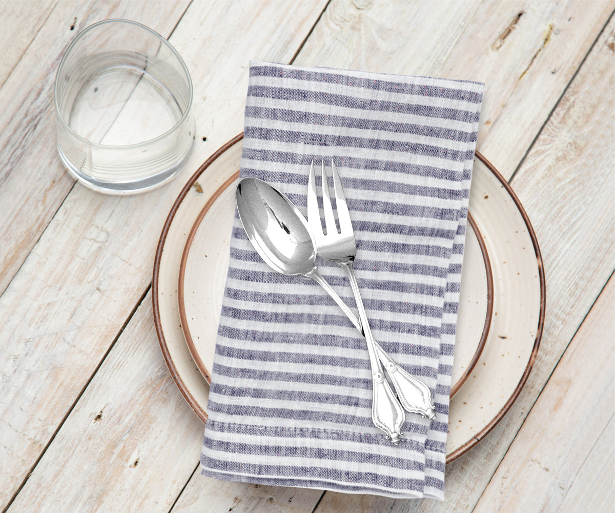 Navy Blue Pinstripe Linen Napkins - Set of 4, 8 & More