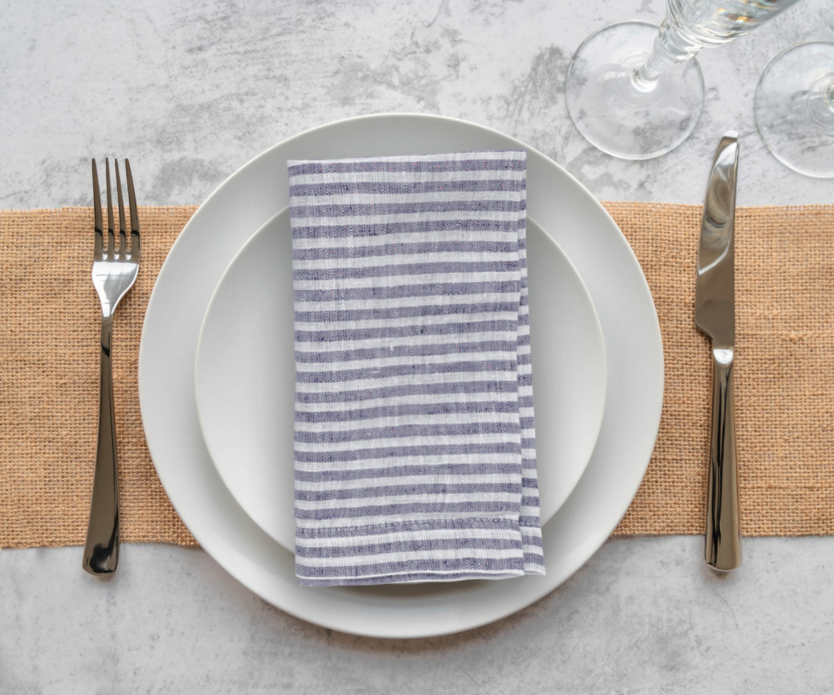 Navy Blue Pinstripe Linen Napkins - Set of 4, 8 & More