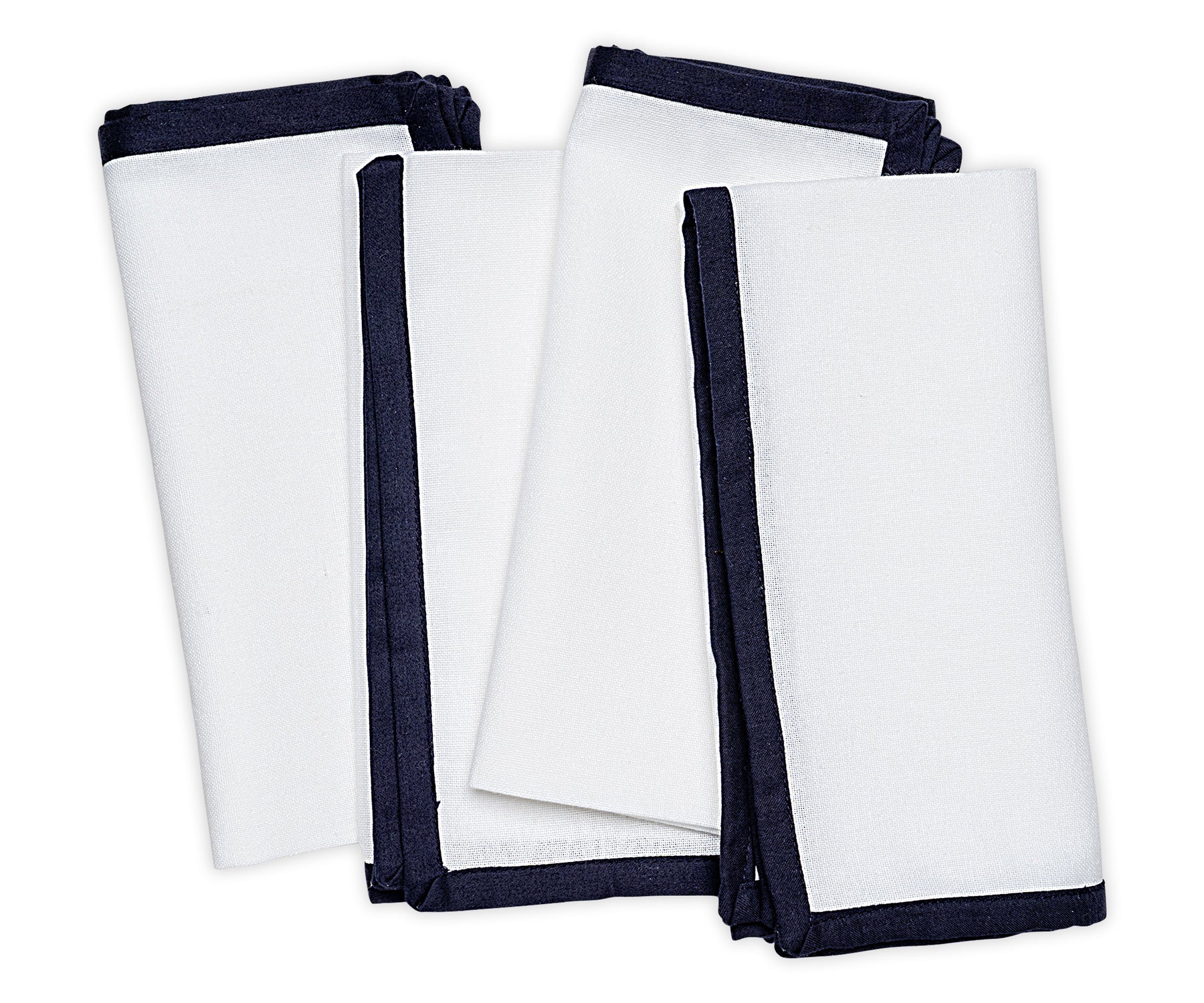 Cloth is washable with navy trim and is large enough to be used as dinner table napkins and tiffin box napkins for schools and offices. 