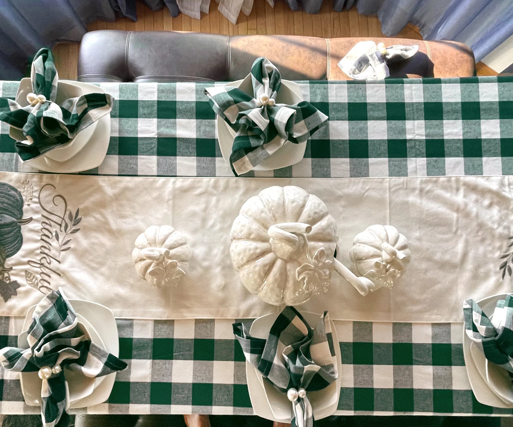 green Plaid tablecloth