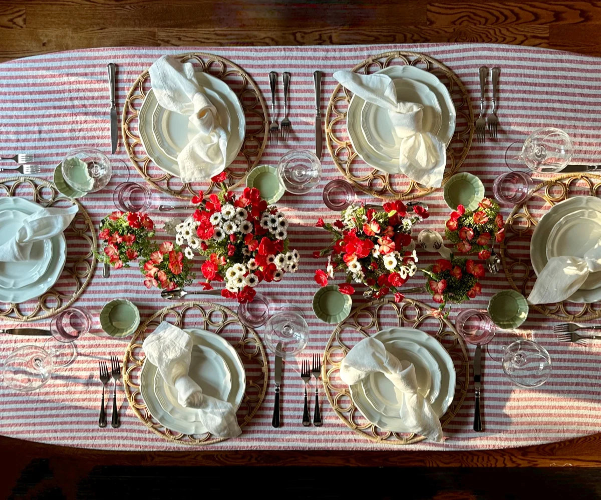 Italian Stripe Linen Rectangle Tablecloth