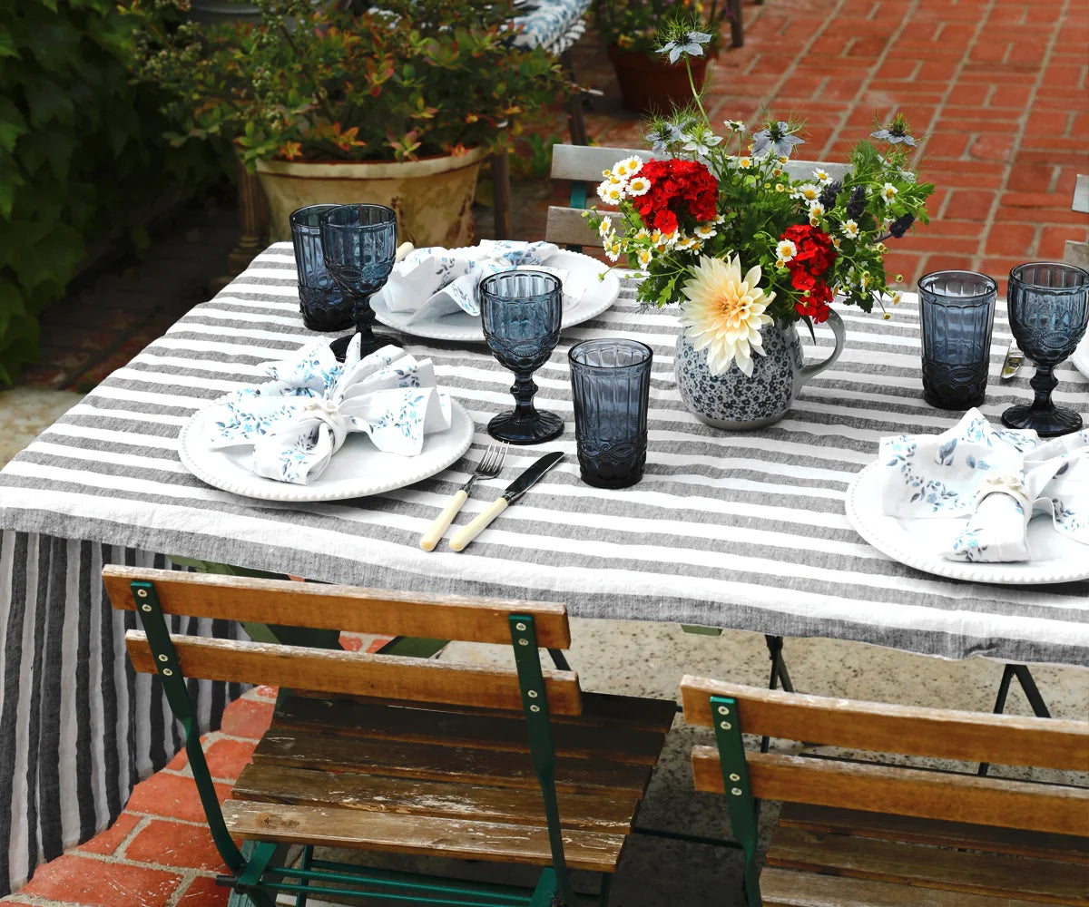 Italian Stripe Linen Rectangle Tablecloth