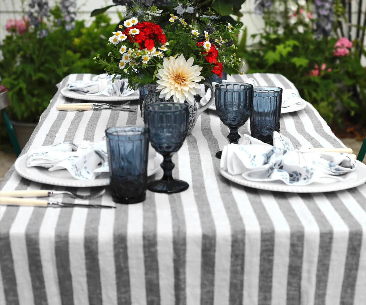 Italian Stripe Linen Rectangle Tablecloth