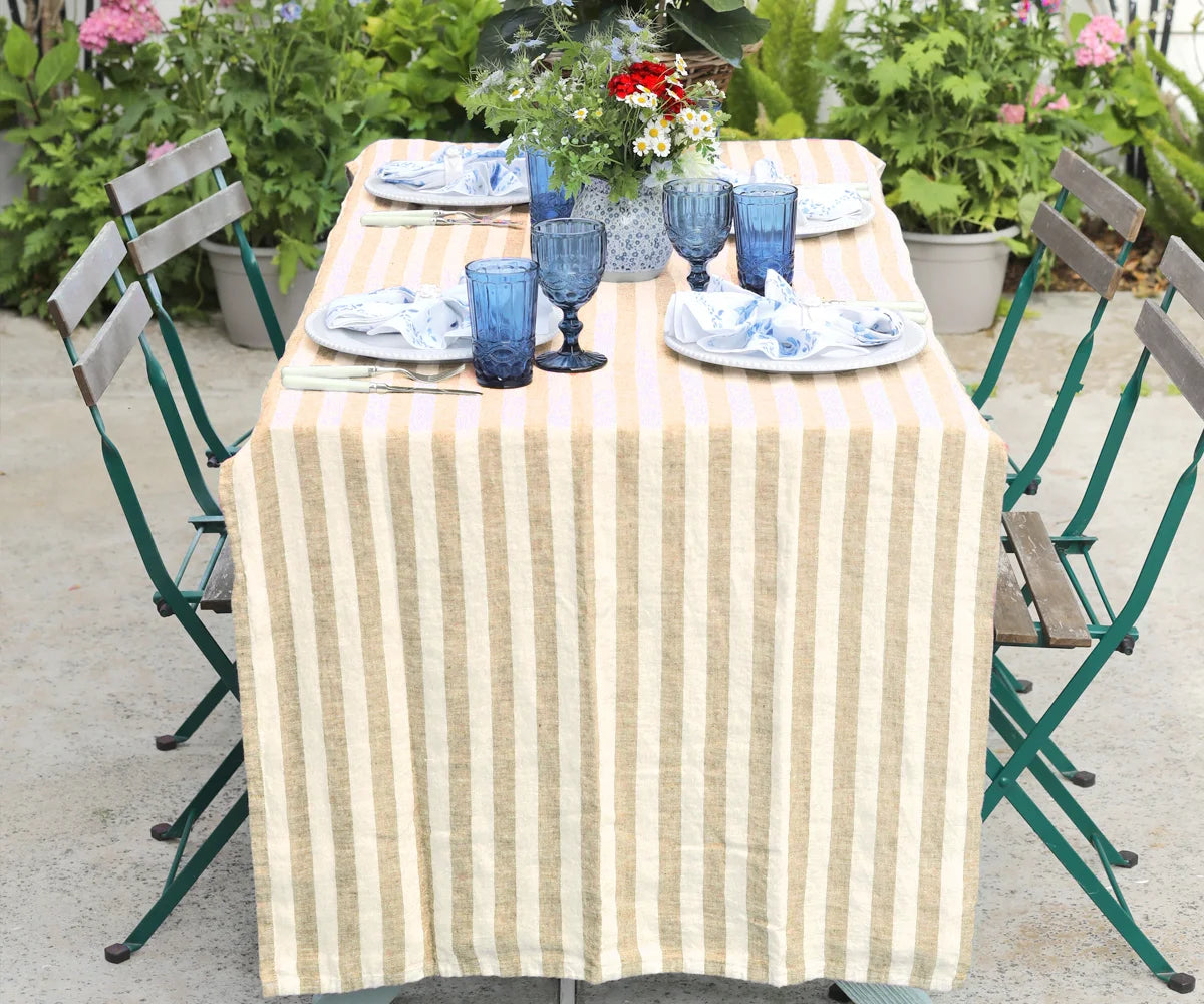 Italian Stripe Linen Rectangle Tablecloth