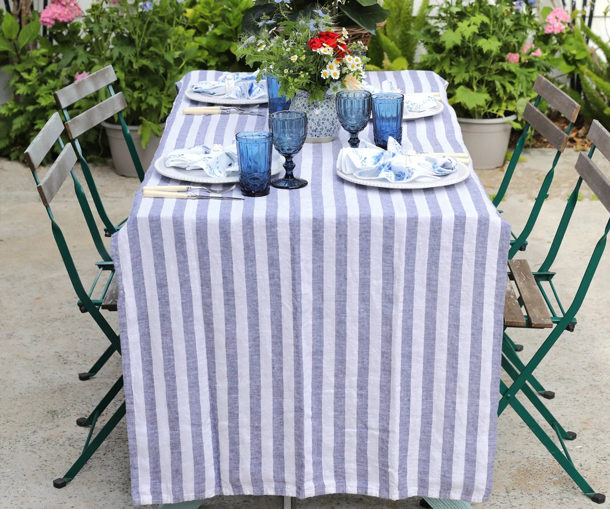 Italian Stripe Linen Rectangle Tablecloth